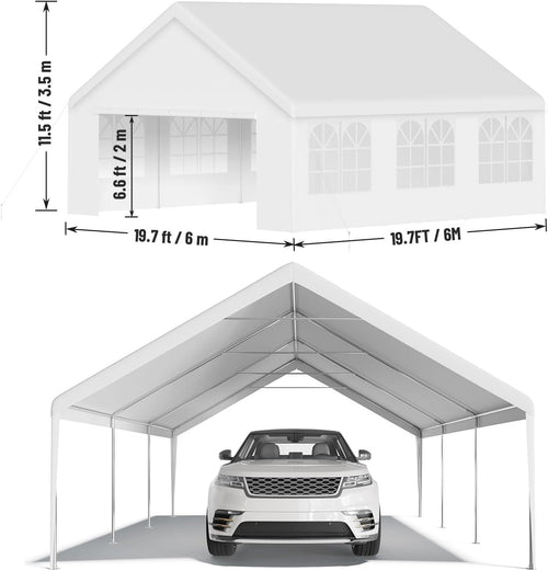 20'X20' Party Tent, Outdoor Heavy Duty Wedding Gazebo, Removable Sidewalls, Water & UV Resistant, Event Shelter Canopy Tent for Parties Carport BBQ, White & Straight Edge